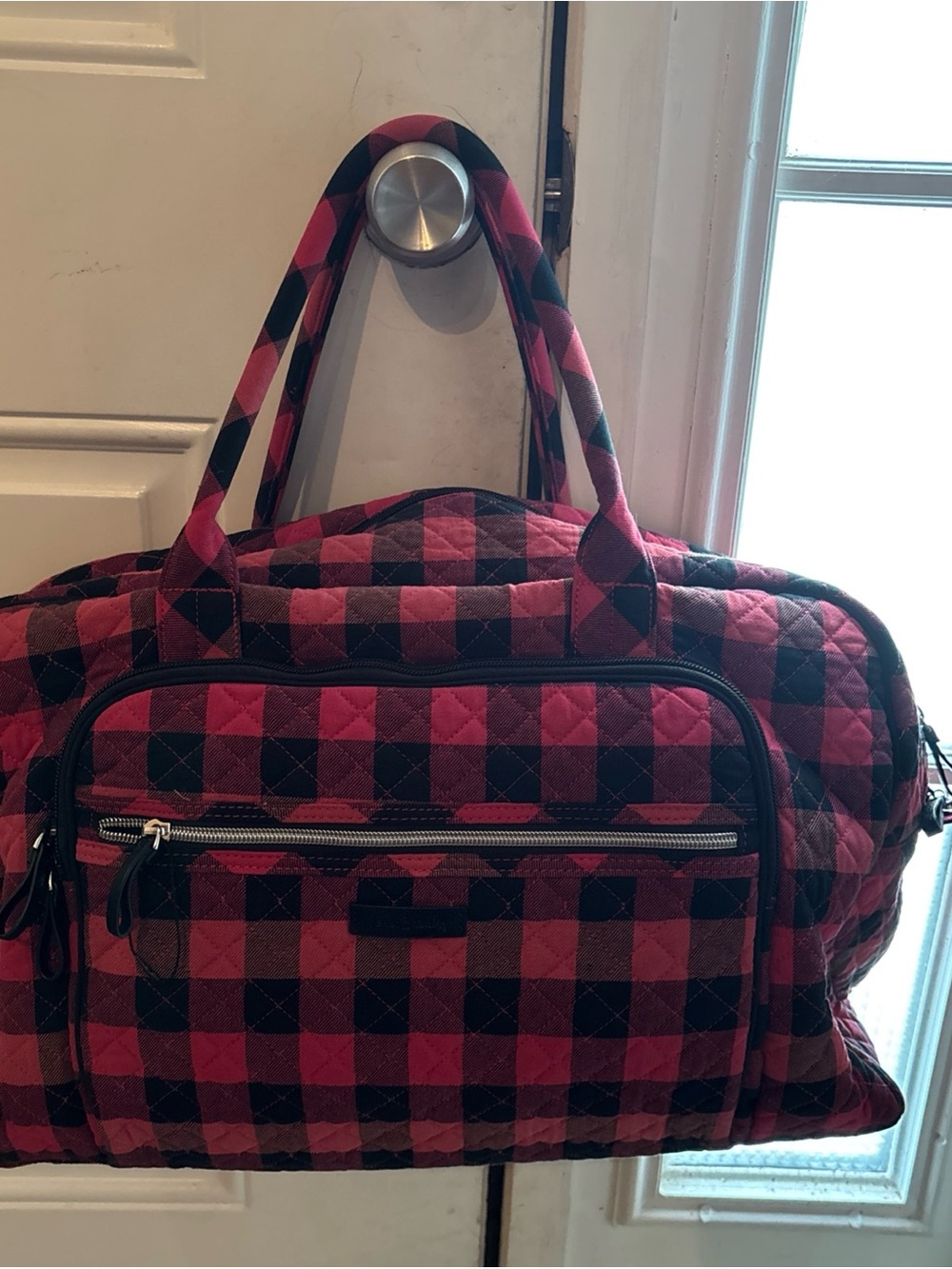 Vera Bradley Quilted Garnet Buffalo Check Duffle - Red & Black - EUC